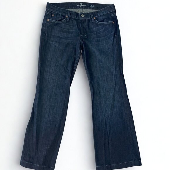 7 For All Mankind Dojo Wide Leg Trouser Jeans Size 30 Blue Black Santiago Wash - Picture 4 of 9